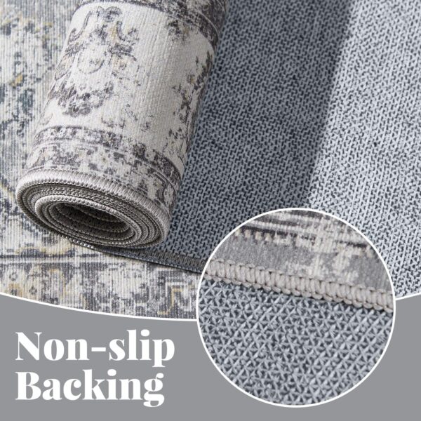 jinchan Washable Area Rug 6x9 Low Pile - Living Room Rug Grey Floral Print Stain Resistant Large Area Rug - Indoor Distressed Boho Carpet Ultra-Thin Non-Slip Rug Bedroom Dining Room Office Farmhouse - Image 4