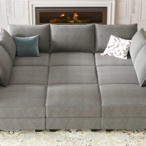 HONBAY Modular Sectional Sofa with Storage, Sleeper Sectional Sofa Modular Sectional Couch for Living Room, Grey