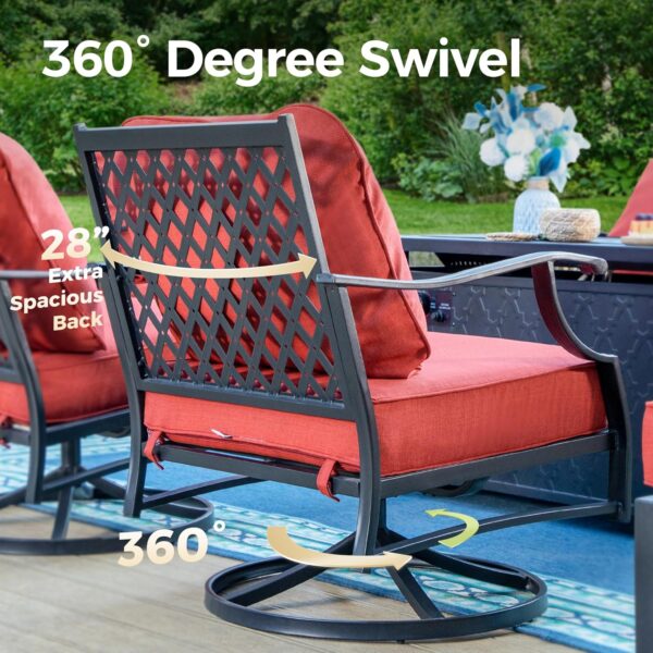 Patio Furniture Set 5 pcs, Outdoor Patio Furniture, 3-Seat Sofa, 2 Swivel Chairs, 2 Ottomans and 5.75" Extra Thick Cushion, Patio Conversation Set for Garden Backyard Deck,Red - Image 7