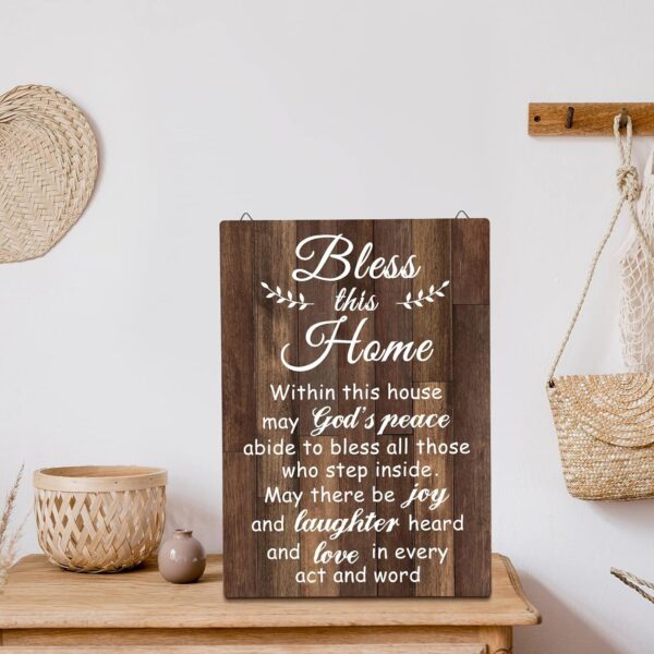 House Warming Gifts Bless this Home Wall Decor House Blessing Plaque Farmhouse Entryway Sign Wood Rustic Sign for Living Room Bedroom Homeowner Gift Religious Decoration(Brown, 13.8 x 11 Inches) - Image 6