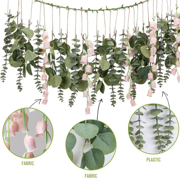 Eucalyptus Wall Decor with Flower Boho Wall Long Artificial Greenery Hanging Plant Leaves 5.6 Feet for Bedroom - Image 5