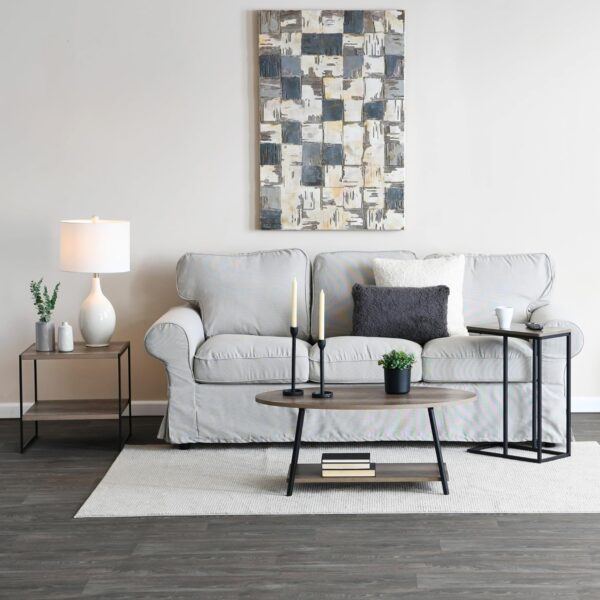 Household Essentials 8081-1 Oval Rustic Coffee Table with Storage Shelf | Distressed Ashwood - Image 6