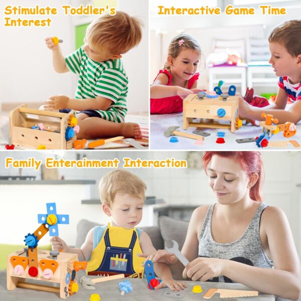 TONZE Kids Tool Set with Apron, Wooden Toddler Tool Bench Montessori Toys for 2 3 4 Year Old 39 PCS Educational STEM Construction Toys for Ages 2-4 Pretend Play Toddler Tool Birthday Gift for Boy Girl - Image 7