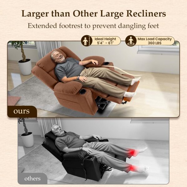 Large-Wide Power Lift Recliner Chair for Elderly, Big and Tall, Heat and Massage, Lift Chairs Recliners with Extended Footrest (Faux Leather, Light Brown) - Image 6