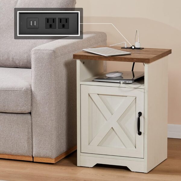 AMERLIFE 3-Piece Farmhouse Table Set Includes Coffee Table& Two End Tables, Side Table with Charging Station and USB Ports, for Living Room, Bedroom, Distressed White - Image 4