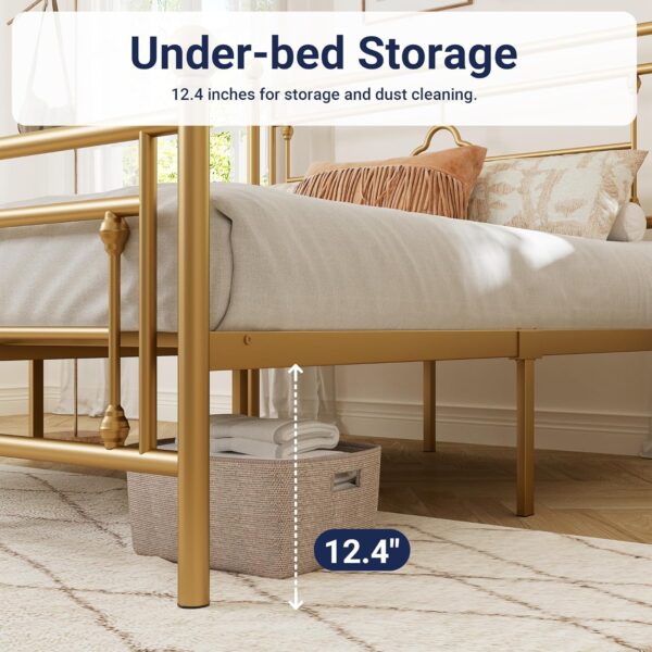 Allewie Queen Size Metal Platform Bed Frame with Victorian Vintage Headboard and Footboard/Mattress Foundation/Under Bed Storage/No Box Spring Needed/Noise-Free/Easy Assembly, Gold - Image 5