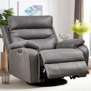 Power Swivel Nursery Glider Recliner Chair, Electric Rocking Sofa with Adjustable Headrest & Soft Cushions, Ultimate Comfort Living Room Bedroom Rocker Armchairs, Built-in USB, Light Gray