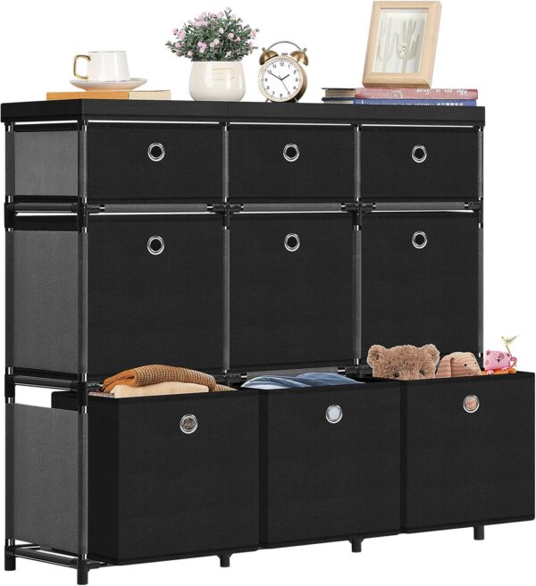 HAITRAL 9 Cube Storage Organizer, Fabric Storage Chest Drawers Organizer Unit for Closet, Easy Assembly Clothes Closet Dresser for Bedroom,Dorm,Hallway, Storage Bins (Black) - Image 4