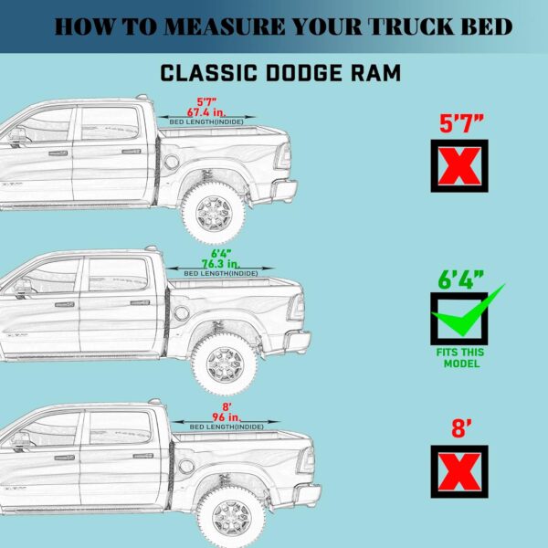 Hard Tri-Fold Truck Bed Cover Compatible with 2009-2024 Dodge Ram 1500 & 2500 6' 4" Bed Without Ram Box (76.3") - Image 2