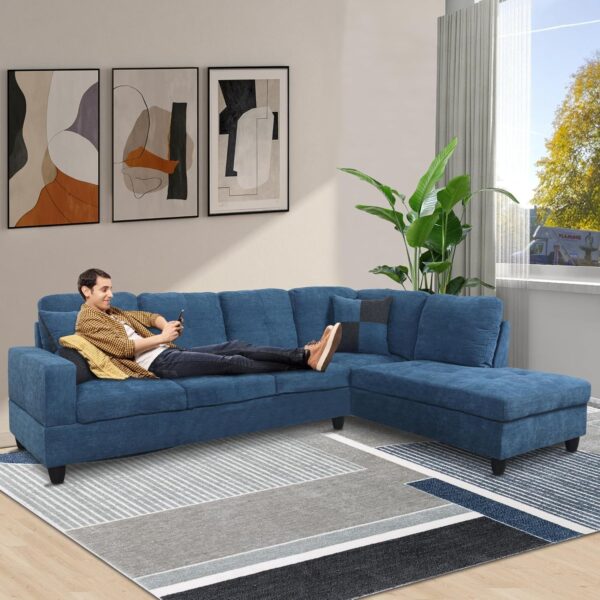 LostCat 103" W Sectional Couches for Living Room Couch Set, Modular Sectional Sofa for Living Room Furniture Sets, L Shaped Couch with Storage Ottoman, Flannel Modular Couch Sofa Set, Blue - Image 5