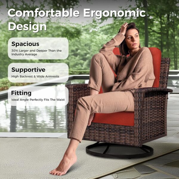 6-Piece Patio Furniture Set, Oversized Outdoor Wicker Sofa with Swivel Chairs and Coffee Table, Sectional Rattan Outdoor Conversation Set for Poolside Backyard Deck, Red - Image 5