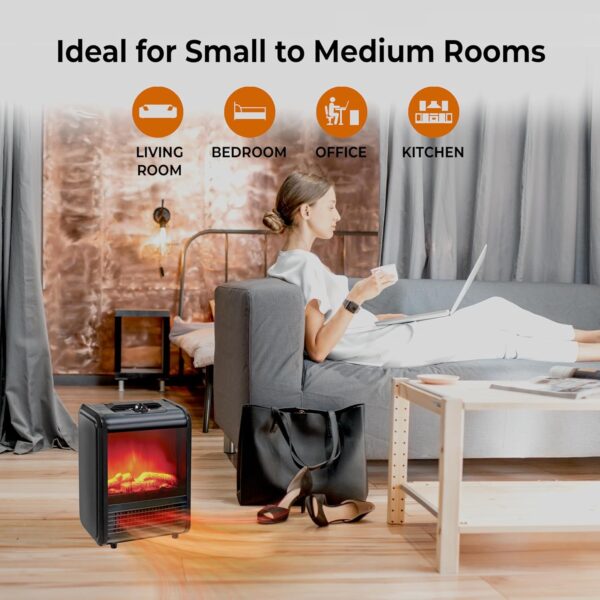 Comfort Zone Electric Mini Fireplace Space Heater with Realistic 3D Flame, Stay-Cool Body, Carry Handle, Overheat Sensor, and Safety Tip-Over Switch, Ideal for Home, Bedroom, & Office, 1,200W, CZFP1BK - Image 6