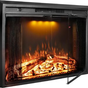 Electric Fireplace Insert, 36 Inches Recessed Fireplace Heater with Adjustable Flame and Top Light Colors, Fire Crackling Sound, Remote Control, Timer, 750W/1500W, Black