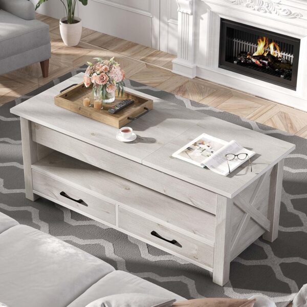 Seventable Coffee Table, 47.2" Lift Top Coffee Table with 2 Storage Drawers and Hidden Compartment, Retro Center Table with Wooden Lift Tabletop for Living Room, Gray - Image 5