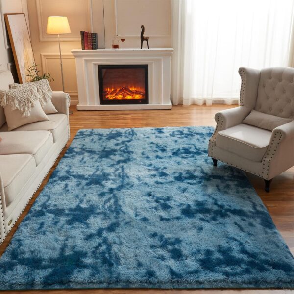 Arbosofe Area Rugs for Living Room Bedroom, 5X7 ft Tie Dyed Blue Fluffy Fuzzy Shag Small Carpet Soft Plush Furry Clearance Rug, Cute Rugs for Nursery, Playroom, Kids and Girls Room - Image 2