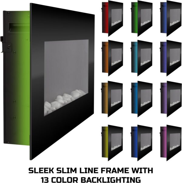 Electric Fireplace - 30 Inch Wall Mounted Fireplace - 13 Backlight Colors and Remote Controlled LED Flames, Heat, and Brightness by Northwest (Black) - Image 2