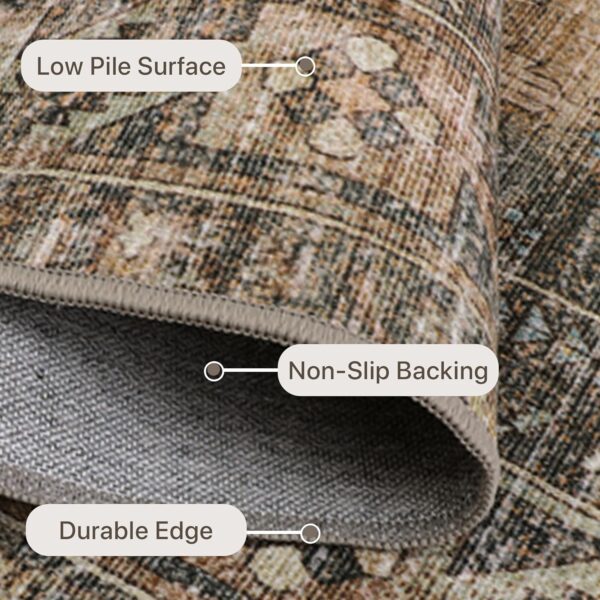 Area Rug 8x10 Machine Washable Vintage Distressed Print Ultra-Thin Chenille Bedroom Living Room Accent Rug, Low Pile Lightweight Non Slip with Gripper, Sage/Charcoal - Image 6