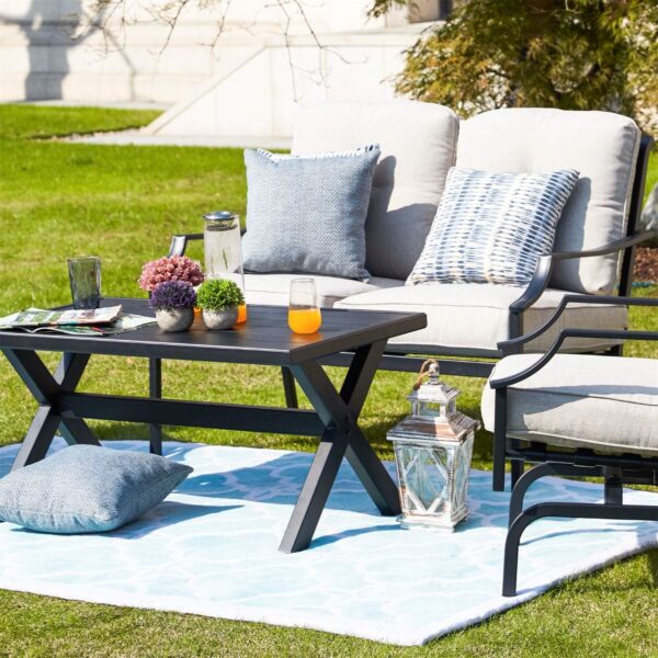 PatioFestival Patio Conversation Set Metal Outdoor Furniture Sets All Weather Cushioned Loveseat & 2 Rocking Chairs & 1 Coffee Table for Poolside Lawn Yard 4pcs - Image 3