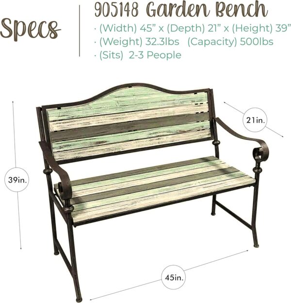 BACKYARD EXPRESSIONS PATIO · HOME · GARDEN 914811 45 Inch Patio, Garden, Porch Bench, Cast Iron Love Seat, Cream, Grey, Teal - Image 3