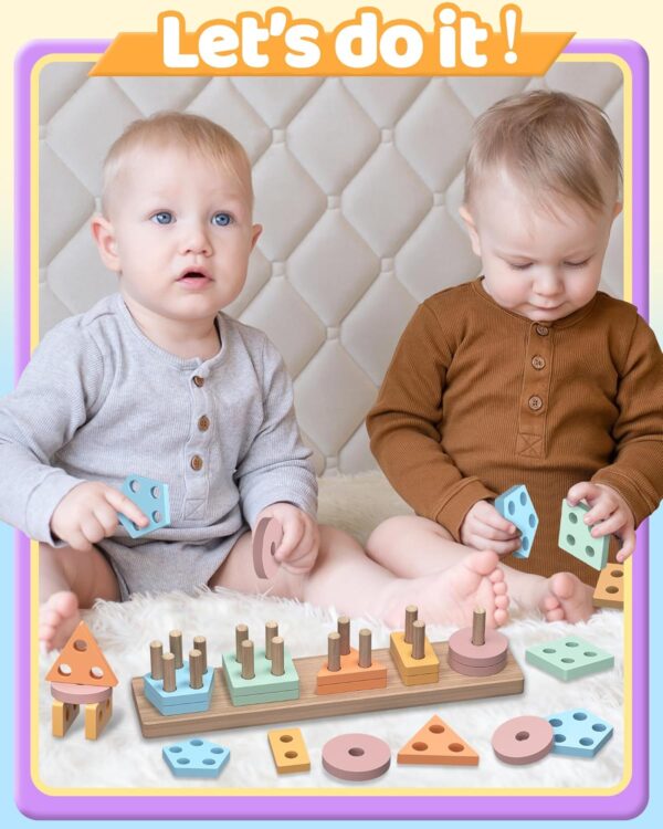 Montessori Toys for 1 2 Year Old Girl Boy, Toddler Toys Age 1-2, 1 2 Year Old Girl Boy Birthday Gifts, Education Toddler Puzzles for Wooden Toys Ages 1-3, Stacking Block Toys for Toddlers 1-3 - Coffee - Image 2