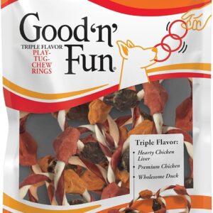 Good ’n’ Fun Triple Flavor Play-Tug-Chew Rings 4 Count, Snack For All Dogs