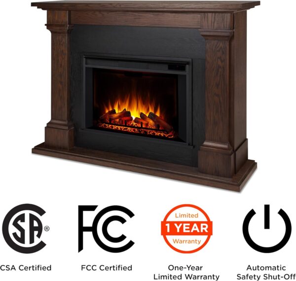 Real Flame Callaway 63" Grand Electric Fireplace with Mantel in Chestnut Oak, Free-Standing Oversized Indoor Electric Fireplace with Mantel, Adjustable Thermostat, Automatic Safety Shut-Off. - Image 7
