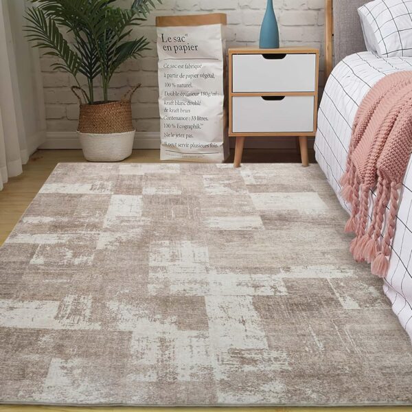 Area Rug Living Room Rugs: 5x7 Indoor Soft Small Low Pile Carpet Abstract Decor Large Washable for Bedroom Dining Room Under Kitchen Table Home Office - Beige/Ivory - Image 3