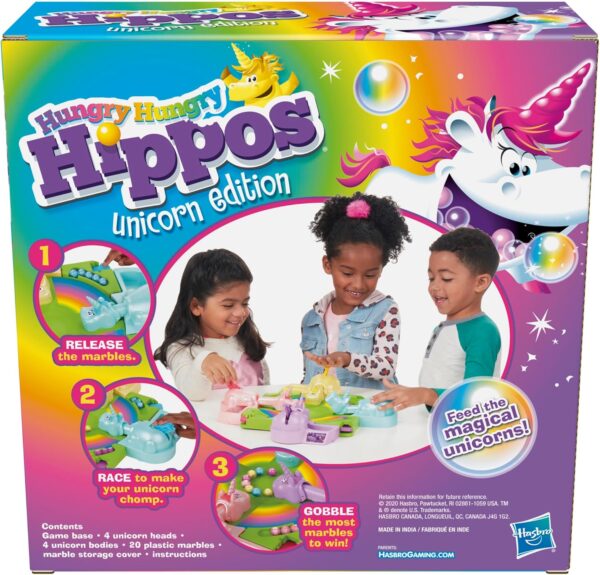 Hasbro Gaming Hungry Hippos Unicorn Edition Pre-School Board Game for Kids Ages 4 and Up; 2-4 Players - Image 3