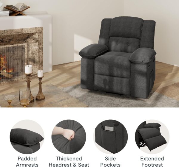 FLEXISPOT XRC2 Swivel Rocker Recliner Chair for Adults - Massage Reclining Chair w/Heat & Vibration, 270° Swivel Manual Rocking Chair Single Sofa for Living Room Bedroom (Brown) - Image 6