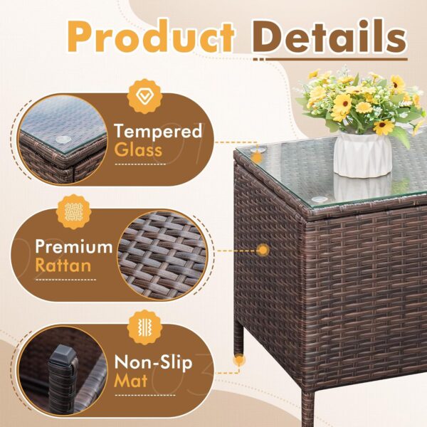 Flamaker Patio Furniture Set 3 Pieces All-Weather Rattan Outdoor Furniture Patio Chairs with Tempered Glass Table for Porch Bistro Balcony (Brown/Cream) - Image 3