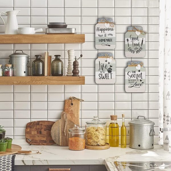 Old Shack Kitchen Wall Decor - Set of 4 Mason Jars - Charming Farmhouse Kitchen Decor - Giftable Rustic Home Decor - Lovely Dining Room Decor - Tin Top Design - 8 Inches Tall by 5 Inches Wide - Image 7