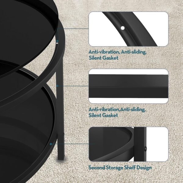 SAYGOER 27.6'' Round Coffee Table 2 Tier Black Glass Coffee Tables with Storage Shelf for Large or Small Space Modern Simple Sofa Table for Living Room Home Office, Easy Assembly… - Image 2