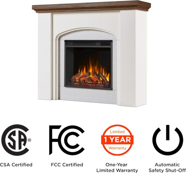 Real Flame Anika 49" Electric Fireplace with Mantel for Living Room or Bedroom, Replaceable Fireplace Insert Heater, Realistic Log and Flame Effect, Remote Control, Timer, White - Image 6