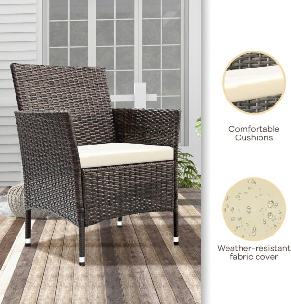TINKLE WELL Outdoor Patio Furniture Sets, 4 Pieces Rattan Chairs Wicker Conversation Set with Tempered Glass Table, Cushion, for Yard, Garden, Poolside, Porch, Bistro, Balcony - Image 5