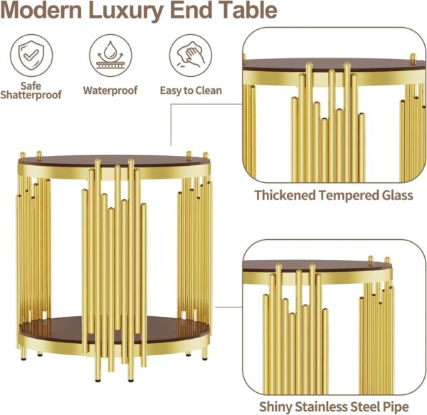 Round Glass Coffee Table Modern Luxury Black Center Table Living Room Table, Gold Stainless Steel Irregular Leg Cocktail Table (Black, 37" Coffee Table) - Image 5