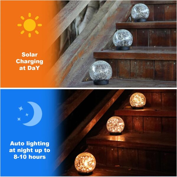 Solar Globe Lights Outdoor Waterproof-Solar Balls-Solar Garden Lights-Solar Orbs for Outside 2 Pack Cracked Glass Ball for Lawn Patio Yard Backyard Decorations - Image 6