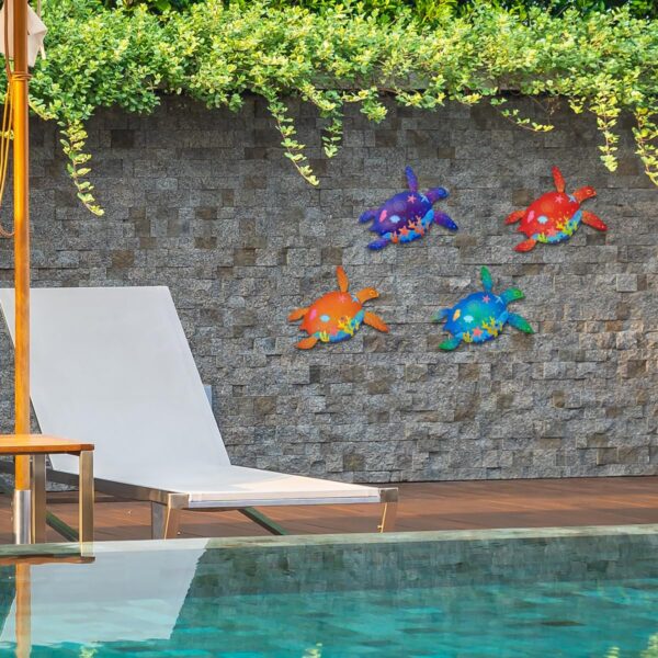 Oraytteo Sea Turtle Wall Decor- 4 Pack Metal Turtle Outdoor Wall Decor, Barthroom Fence Pool Patio Yard Decorations, Gifts for Mom Dad Friends - Image 7