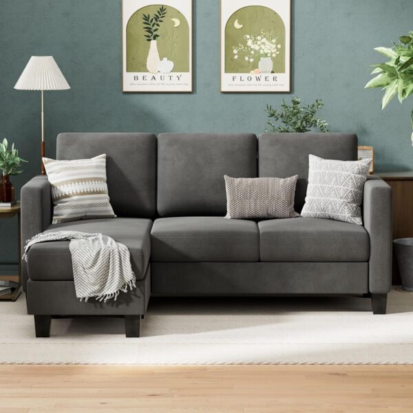 VICTONE Convertible Sectional Sofa Couch, 3 Seat L-Shaped Sofa with Linen Fabric Ottoman Small Couch for Small Apartments, Living Room and Office (Dark Gray) - Image 4