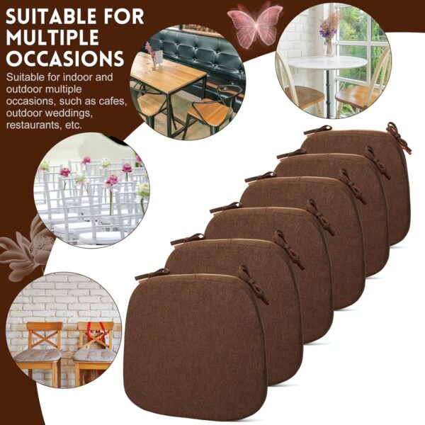 Timgle 6 Pcs Dining Room Chair Cushions with Ties 17 x 16.5 x 2 Inch Kitchen Chair Pad with High Density Sponge Seat Cushion Removable Chair Cover Machine Washable (Dark Brown) - Image 3