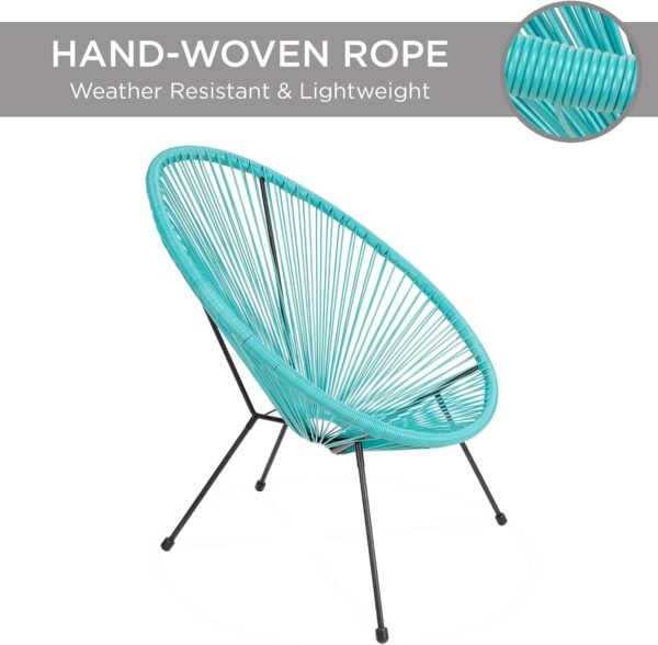 Best Choice Products 3-Piece Outdoor Acapulco All-Weather Patio Conversation Bistro Set w/Plastic Rope, Glass Top Table and 2 Chairs - Light Blue - Image 4