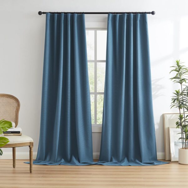 KEQIAOSUOCAI Short Blackout Curtains Denim Blue - 45 Inch Windwo Blinds & Shades for RV, Narrow Wide Draperies for Bathroom Boys Nursery Bedroom W34 x L45 Back Tab Loop Pocket, 2 Panels Set - Image 2