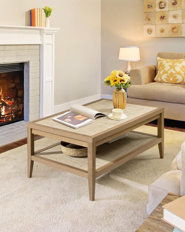SICOTAS Rattan Coffee Table for Living Room - Boho Rectangle Center Coffee Tables with 2-Tier Rattan Storage Shelves - Accent Sofa Side Table for Small Space - Image 5