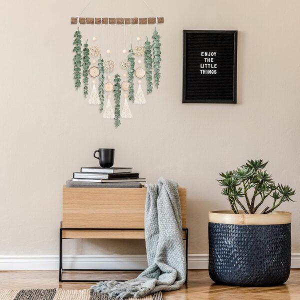 Sggvecsy 21’’ Eucalyptus Wall Hanging Decor Artificial Eucalyptus Plant Fake Greenery Leaves Boho Wall Decor with Wooden Stick for Bathroom Bedroom Kitchen Rustic Farmhouse Home Living Room Decoration - Image 3