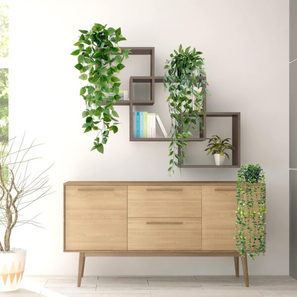 Sggvecsy Fake Hanging Plants 6 Pack Artificial Hanging Eucalyptus Plants Potted Greenery Faux Mandala Vine String of Pearls Boston Fern Ivy Vine Leaves Pea Pod for Home Indoor Outdoor Shelf Wall Decor - Image 3