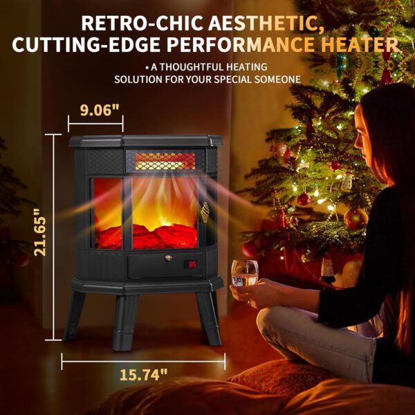 Electric Fireplace Heater 22 in Freestanding Fireplace Stove Infrared Fireplace RealSmart with 3D Flame Effect Remote Control, Timer, Overheating Protection Heater for Indoor Use Black - Image 7