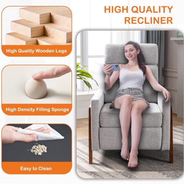 Push Back Recliner Chair, Upholstered Accent Chair Recliners with Thick Seat Cushion and Backrest Small Recliners for Small Spaces Living Room, Home Theater - Image 5