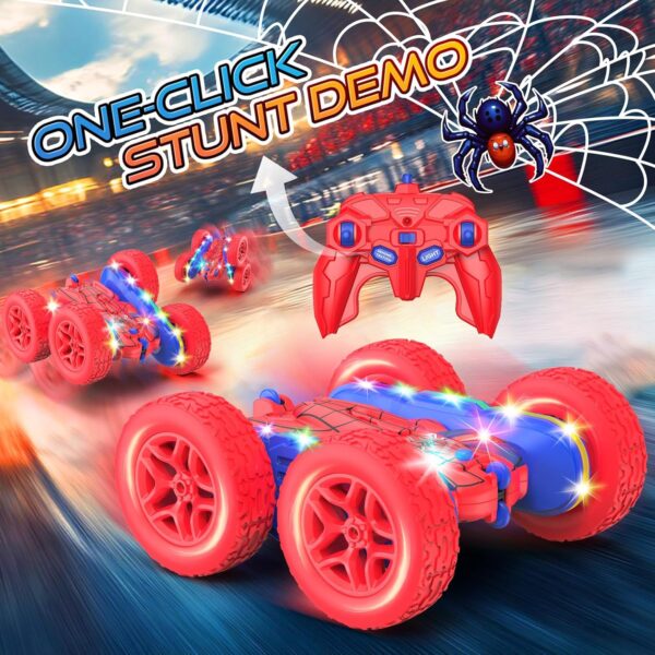Remote Control Car Spider Rc Cars New Upgraded Strip Lights and Headlights Car Toys Double-Sided 360° Rotating Rc Truck for Boys Girls Birthday Gift (Red) - Image 4