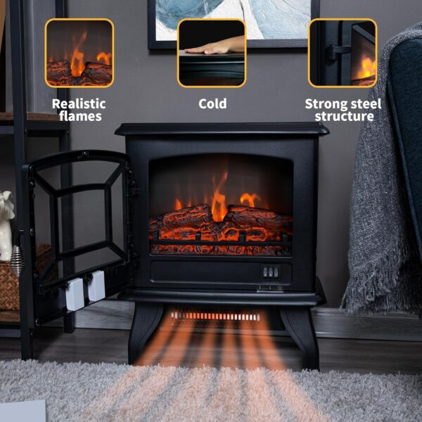 Electric Fireplace Stove, 17 inch Freestanding Infrared Electric Fireplace Heater with 3D Realistic Flame, 1400W Fast Heating for Office Living Room Bedroom, Black - Image 5