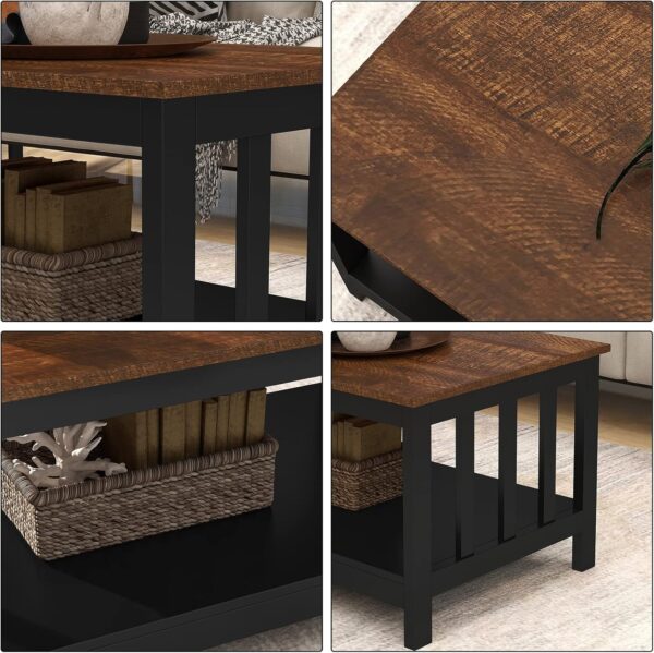 ChooChoo Farmhouse Coffee Table, Black Living Room Table with Shelf, 40 Inch - Image 5