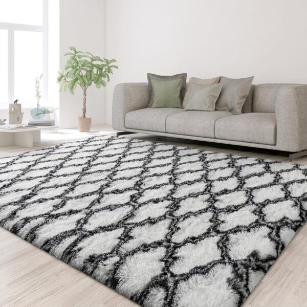Lascpt 4×6 Large Shag Area Rugs for Bedroom, White Living Room Rug Super Soft Plush Fluffy Carpets, Moroccan Geometric Rug for Home Decor, Non-Slip Indoor Floor Rug for Dorm Kids Nursery Girls Room - Image 3